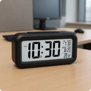 Sleek Black Digital Clock with LED Display