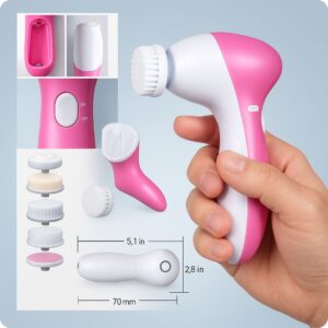 5-in-1 Facial Massager & Exfoliator – Electric Face & Body Cleanser for Radiant Skin