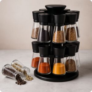 Plastic Revolving Spice Rack Set – 12-in-1 Masala Organizer